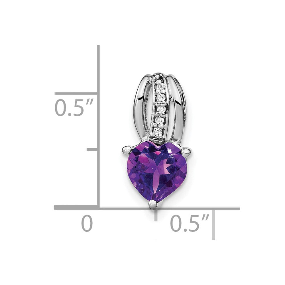 14k White Gold Heart Amethyst and Diamond Pendant (1.1 grams)