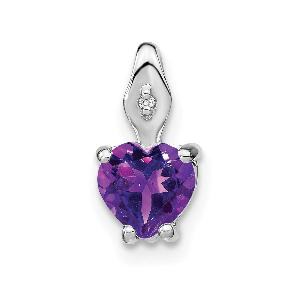 14k White Gold Heart Amethyst and Diamond Pendant (0.6 grams)