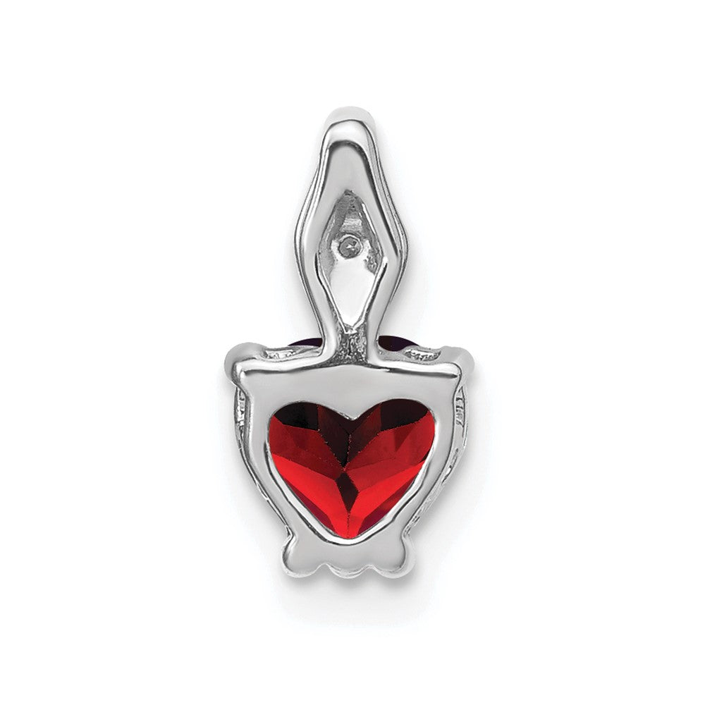 14k White Gold Heart Garnet and Diamond Pendant (0.6 grams)