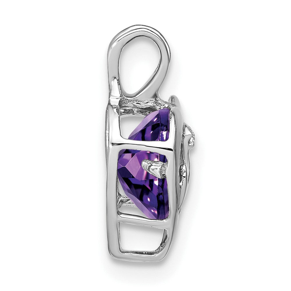 14k White Gold Amethyst and Diamond MOM Heart Pendant (0.75 grams)