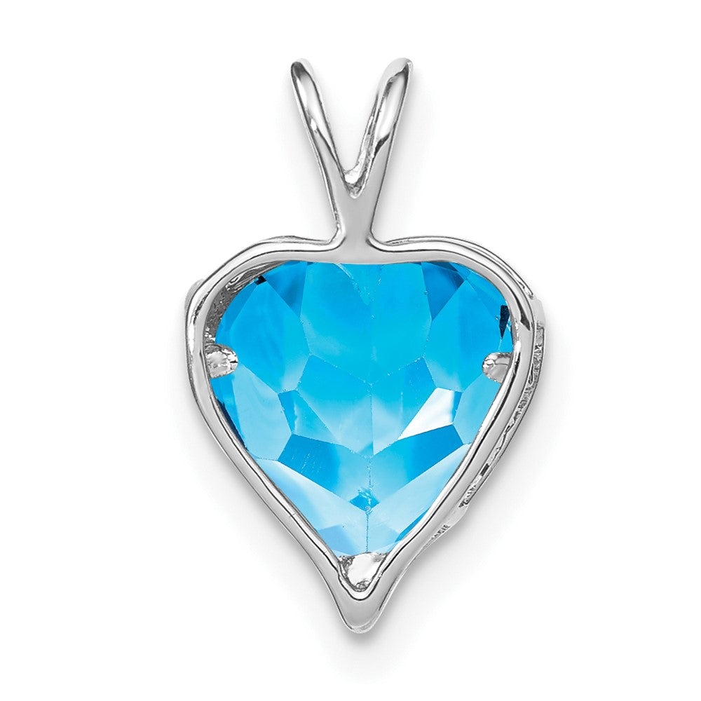 14k White Gold Blue Topaz and Diamond MOM Heart Pendant (0.75 grams)