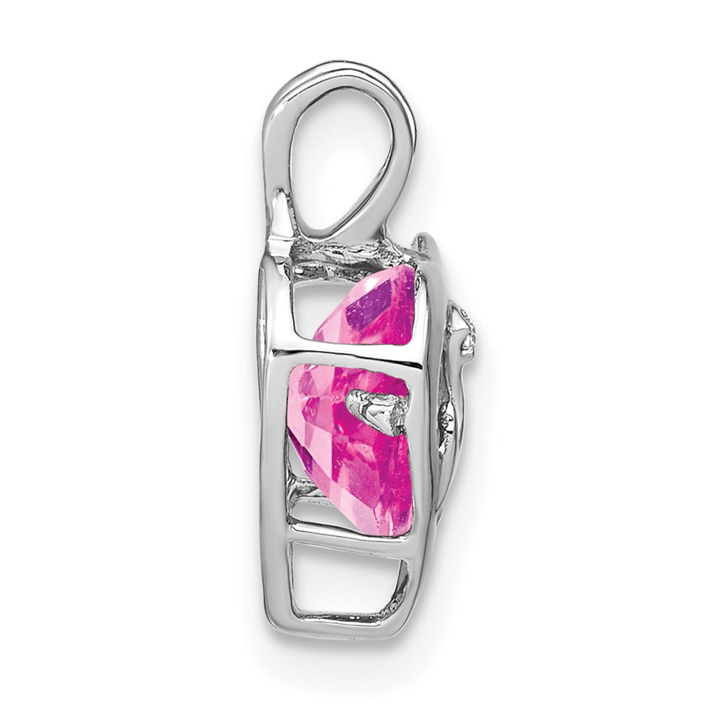 14k White Gold Creat. Pink Sapphire/Diamond MOM Heart Pendant (0.75 grams)