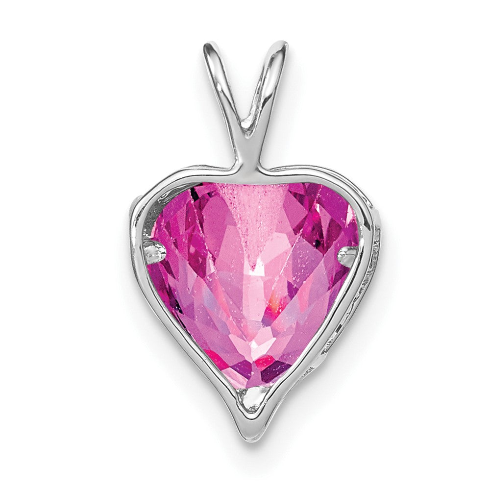 14k White Gold Creat. Pink Sapphire/Diamond MOM Heart Pendant (0.75 grams)