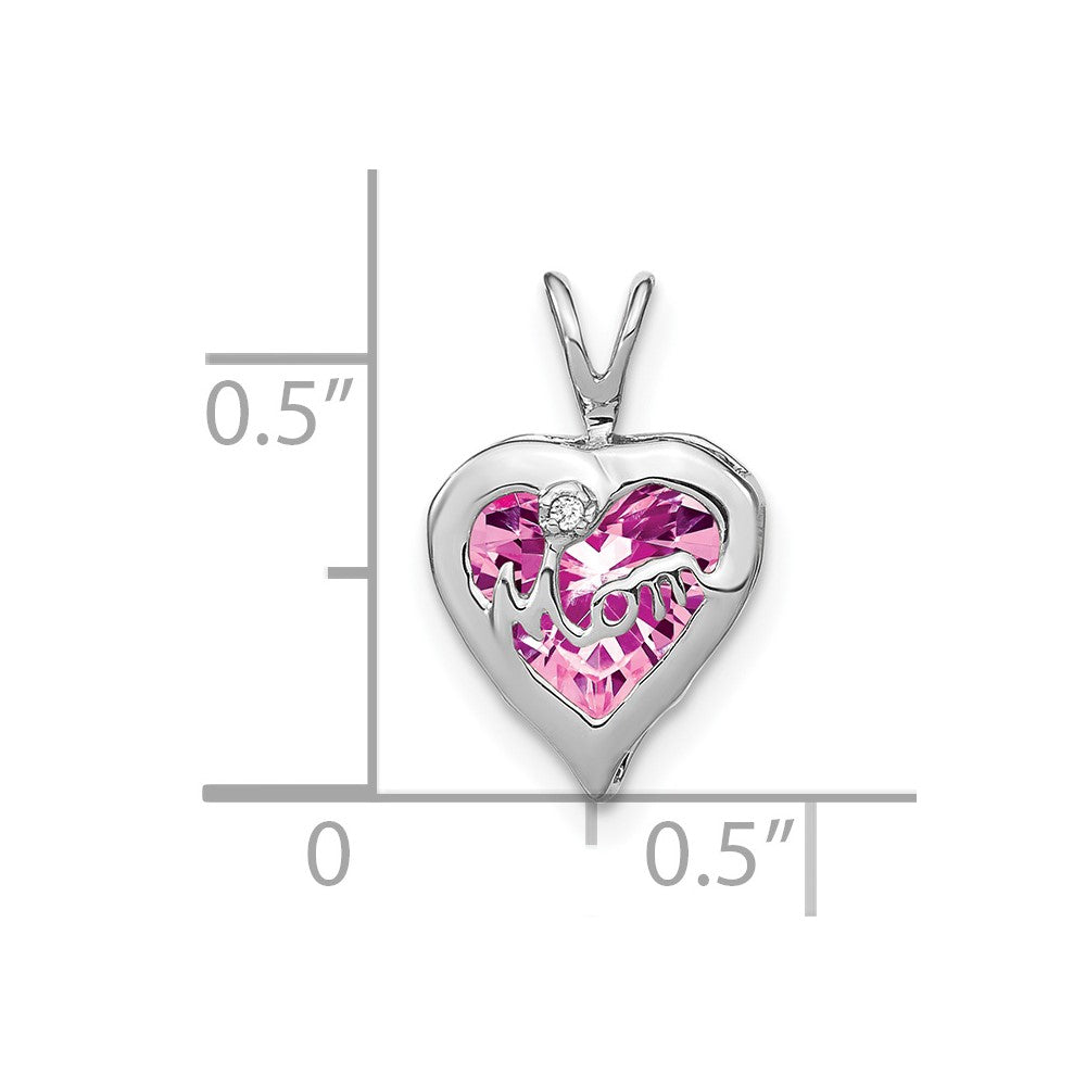 14k White Gold Creat. Pink Sapphire/Diamond MOM Heart Pendant (0.75 grams)