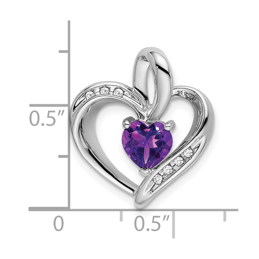 14k White Gold Amethyst and Diamond Heart Pendant (1.95 grams)