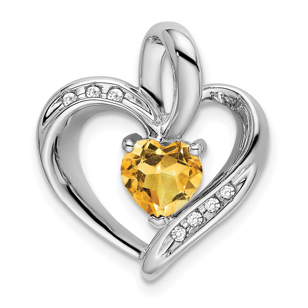 14k White Gold Citrine and Diamond Heart Pendant (1.95 grams)