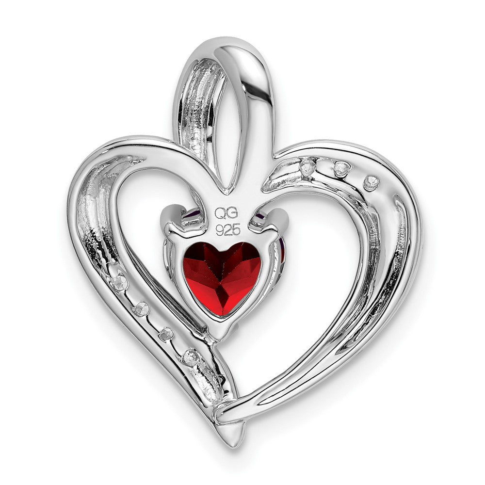 14k White Gold Garnet and Diamond Heart Pendant (1.95 grams)