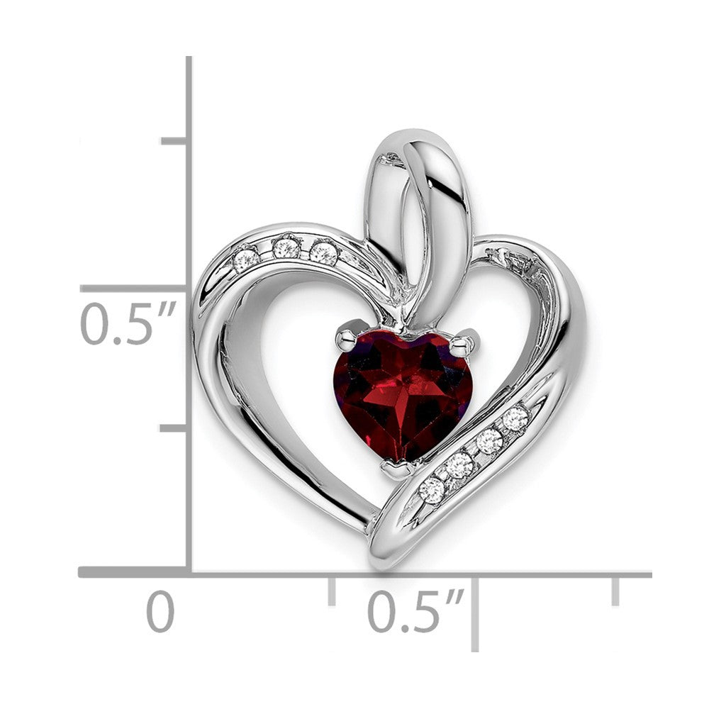 14k White Gold Garnet and Diamond Heart Pendant (1.95 grams)