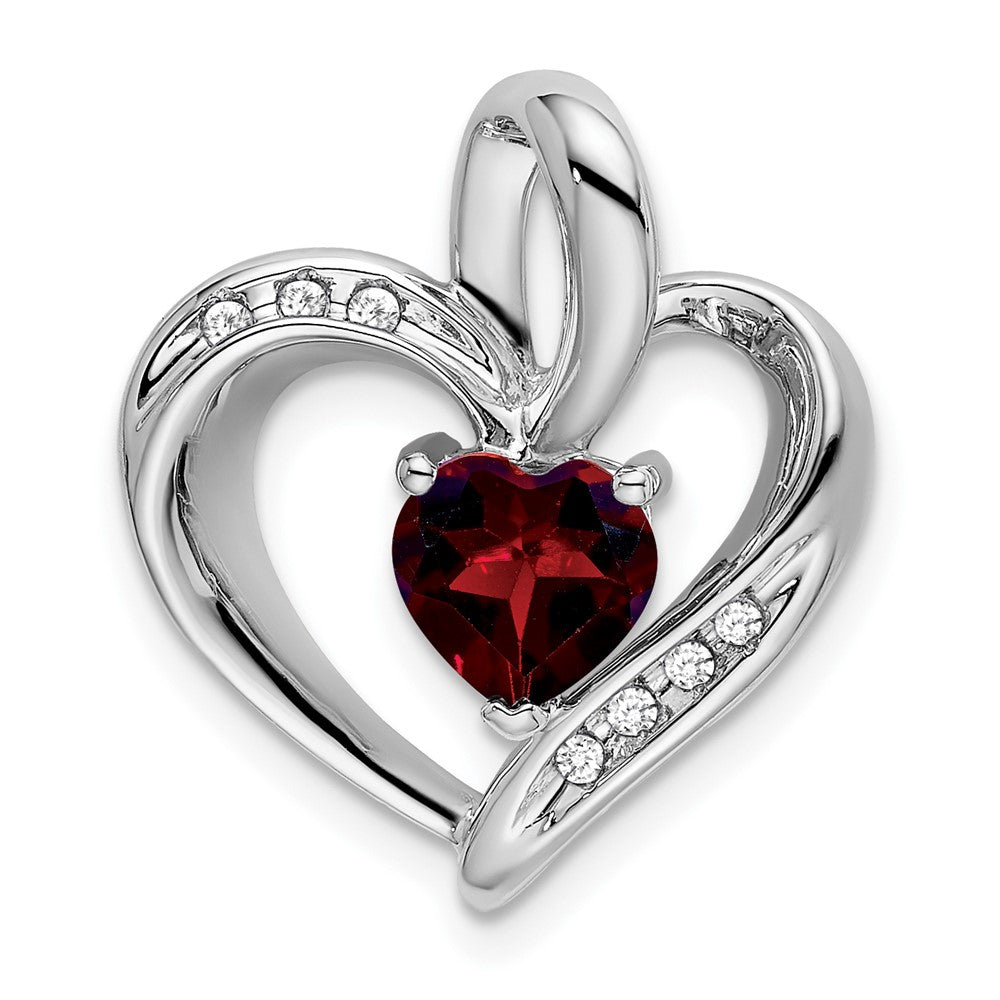 14k White Gold Garnet and Diamond Heart Pendant (1.95 grams)