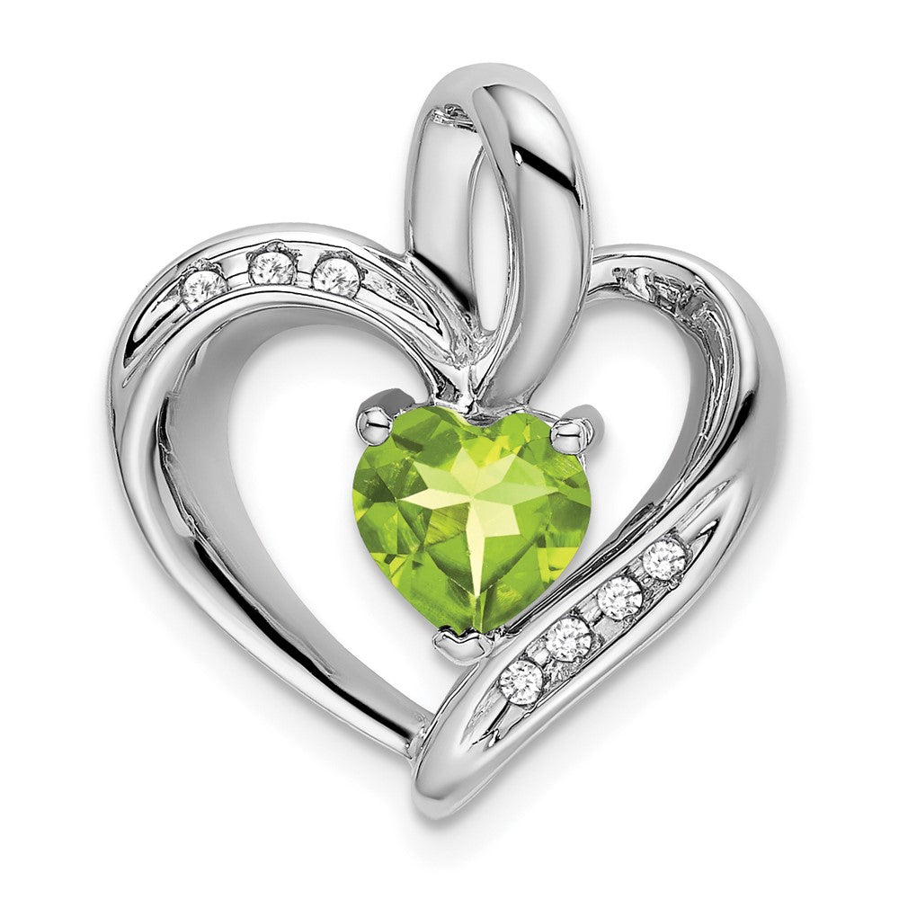 14k White Gold Peridot and Diamond Heart Pendant (1.95 grams)