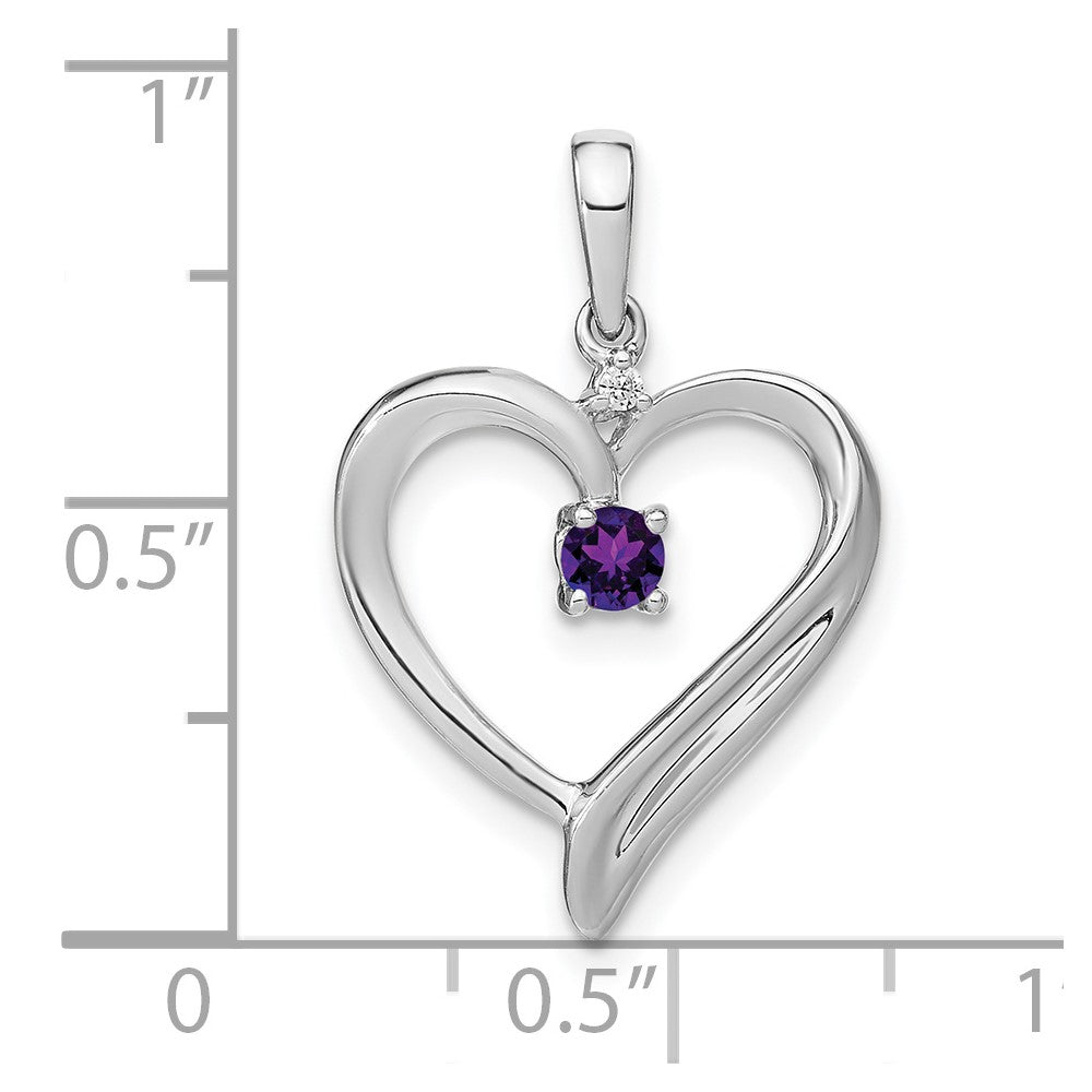 14k White Gold Amethyst and Diamond Heart Pendant (1.75 grams)