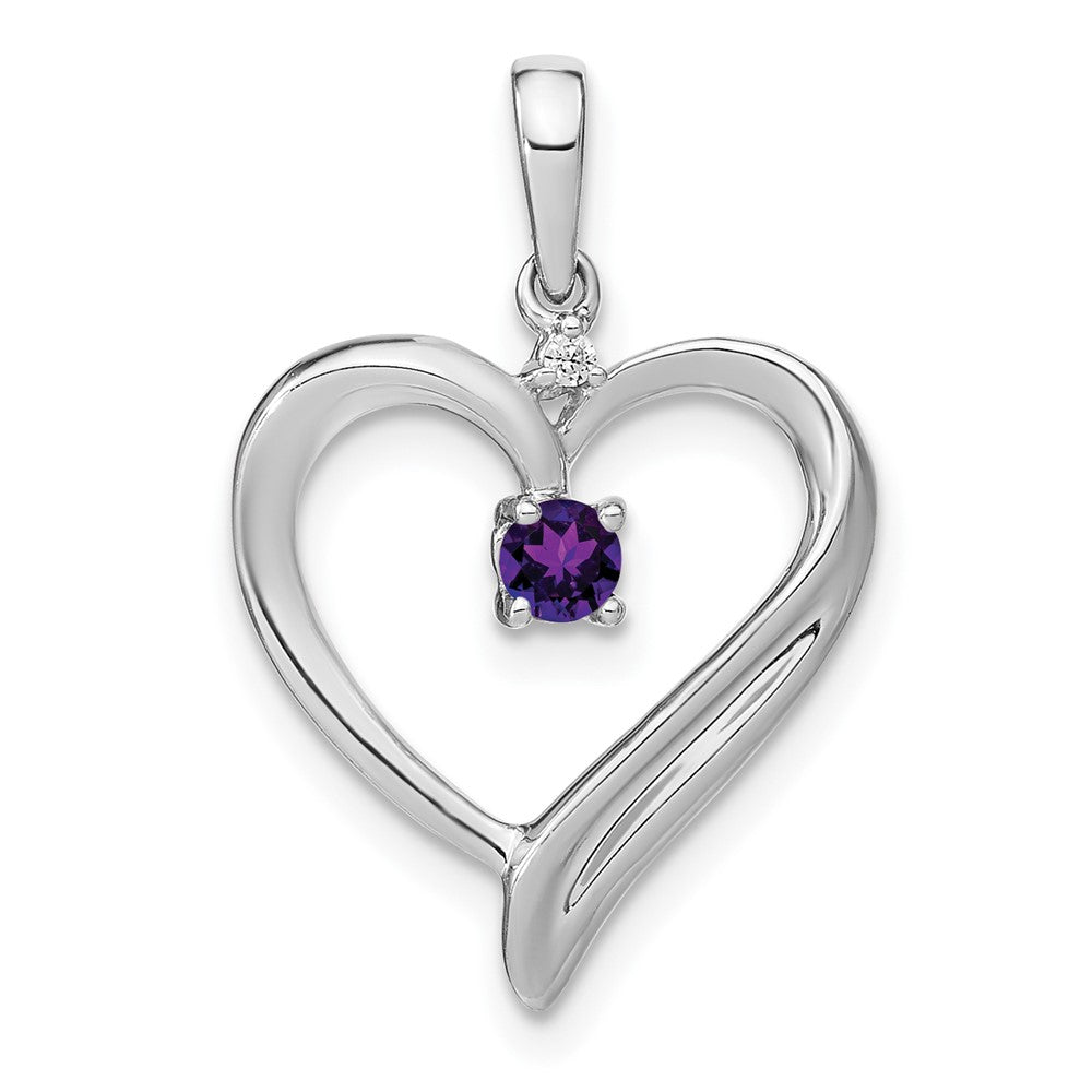 14k White Gold Amethyst and Diamond Heart Pendant (1.75 grams)