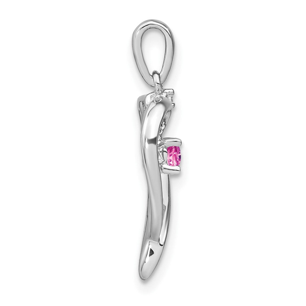 14k White Gold Created Pink Sapphire and Diamond Heart Pendant (1.75 grams)