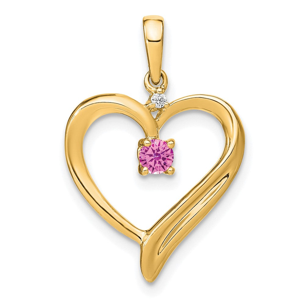 14k Created Pink Sapphire and Diamond Heart Pendant (1.75 grams)