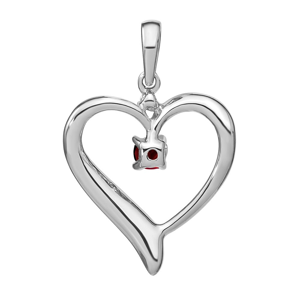 14k White Gold Garnet and Diamond Heart Pendant (1.75 grams)