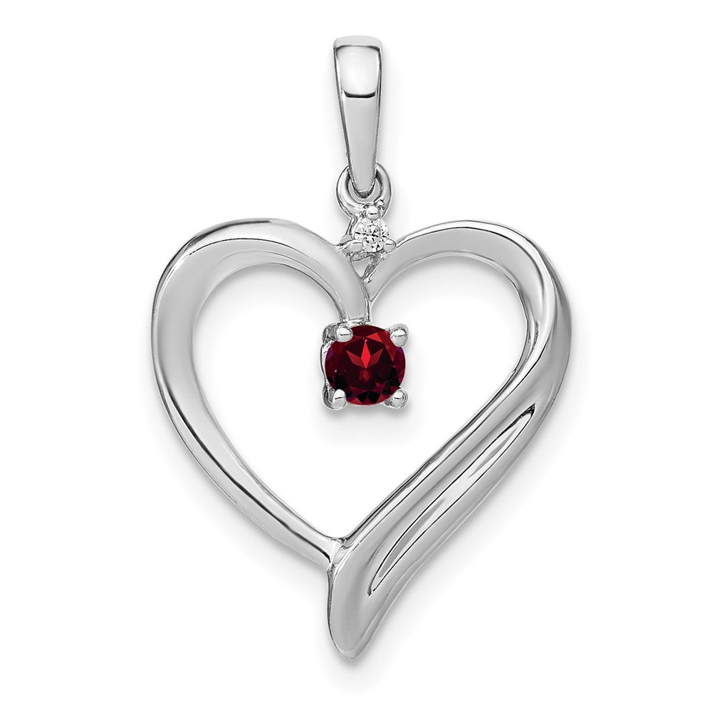 14k White Gold Garnet and Diamond Heart Pendant (1.75 grams)