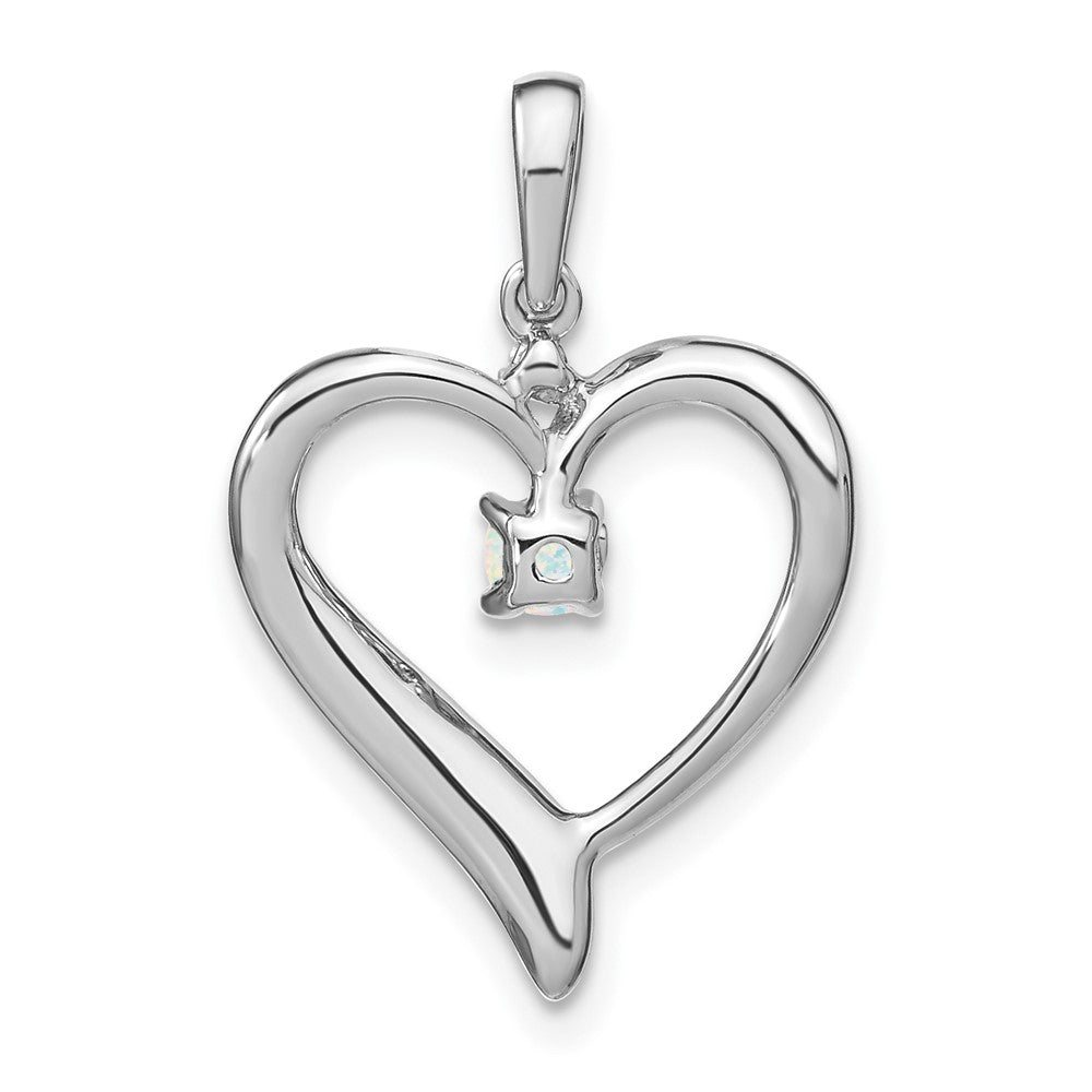 14k White Gold Created Opal and Diamond Heart Pendant (1.75 grams)