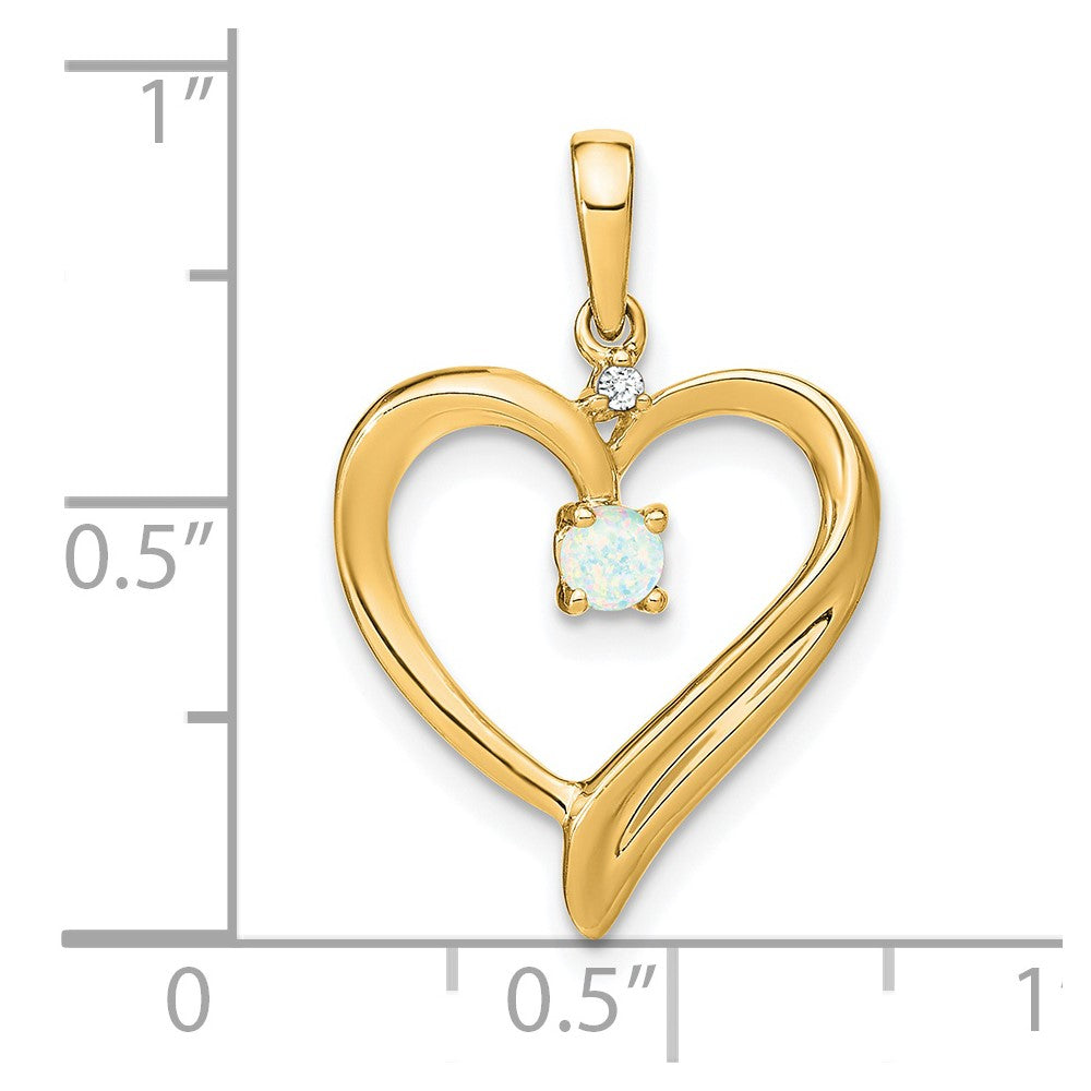 14k Created Opal and Diamond Heart Pendant (1.75 grams)