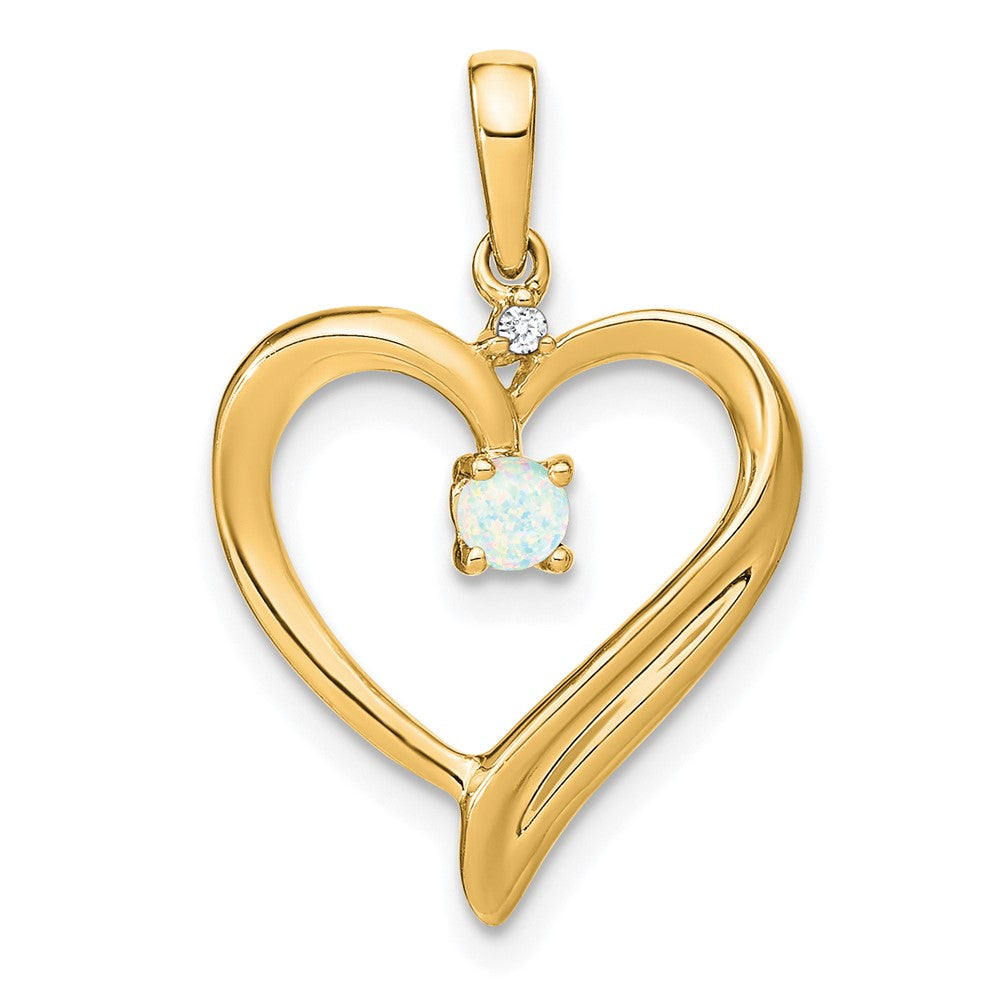 14k Created Opal and Diamond Heart Pendant (1.75 grams)