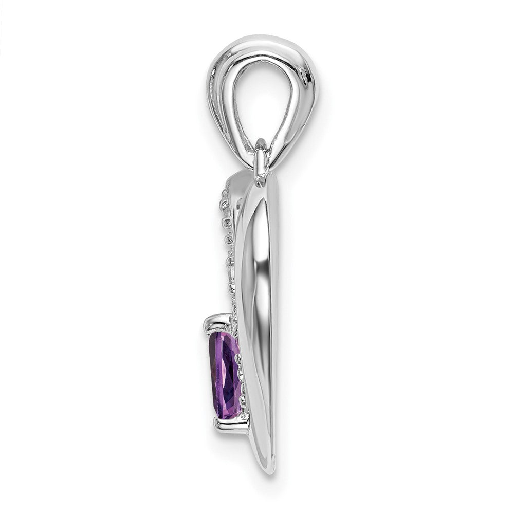 14k White Gold Amethyst and Diamond Heart Pendant (1.7 grams)