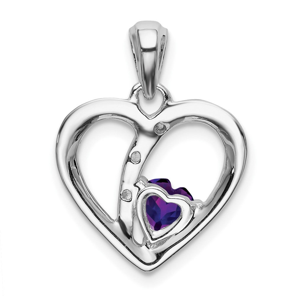 14k White Gold Amethyst and Diamond Heart Pendant (1.7 grams)