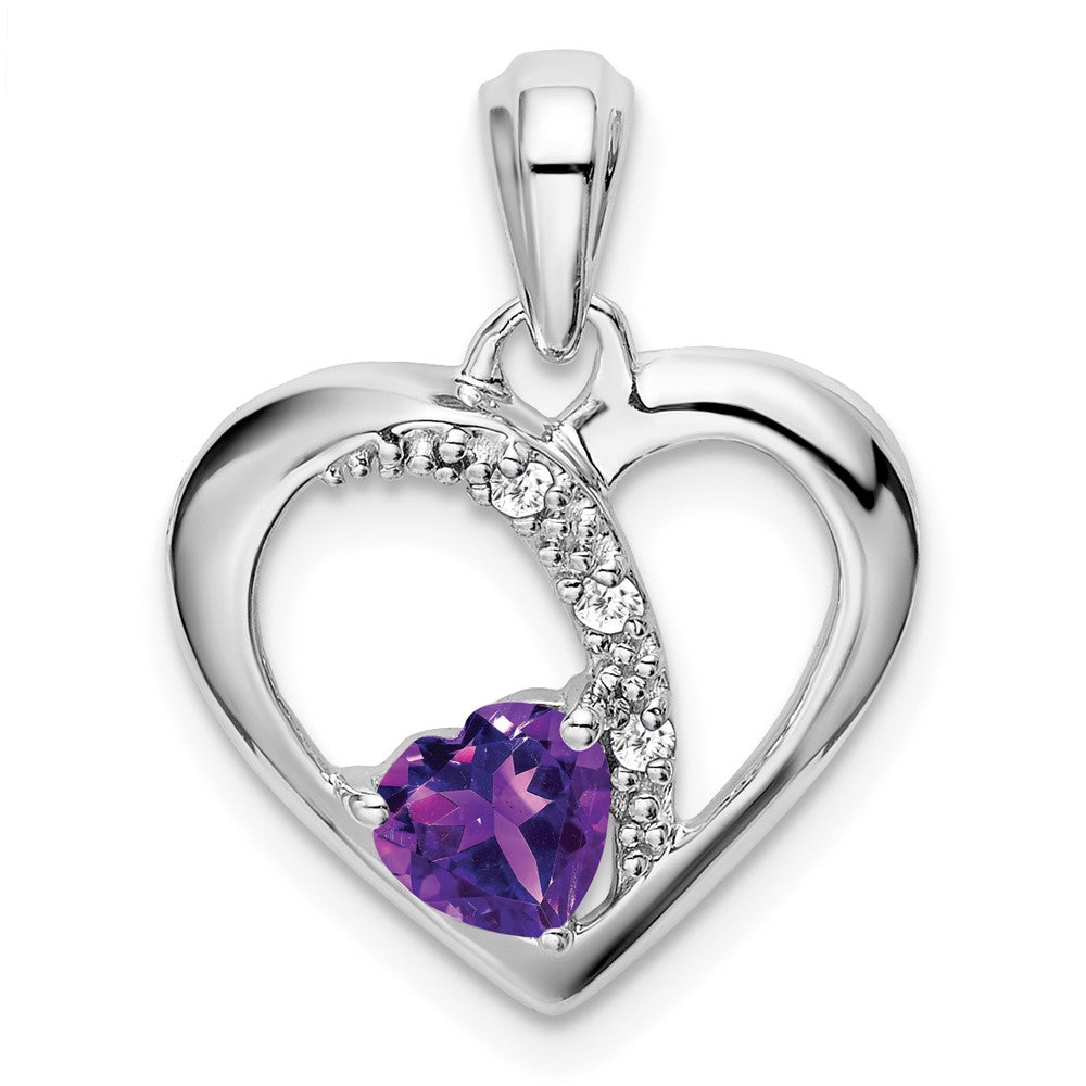 14k White Gold Amethyst and Diamond Heart Pendant (1.7 grams)