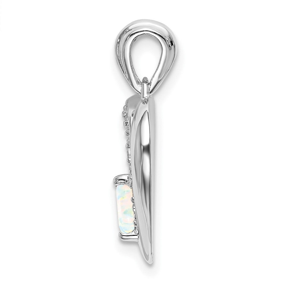 14k White Gold Created Opal and Diamond Heart Pendant (1.7 grams)