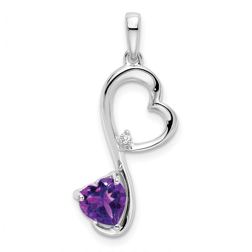 14k White Gold Amethyst and Diamond Heart Pendant (1.35 grams)