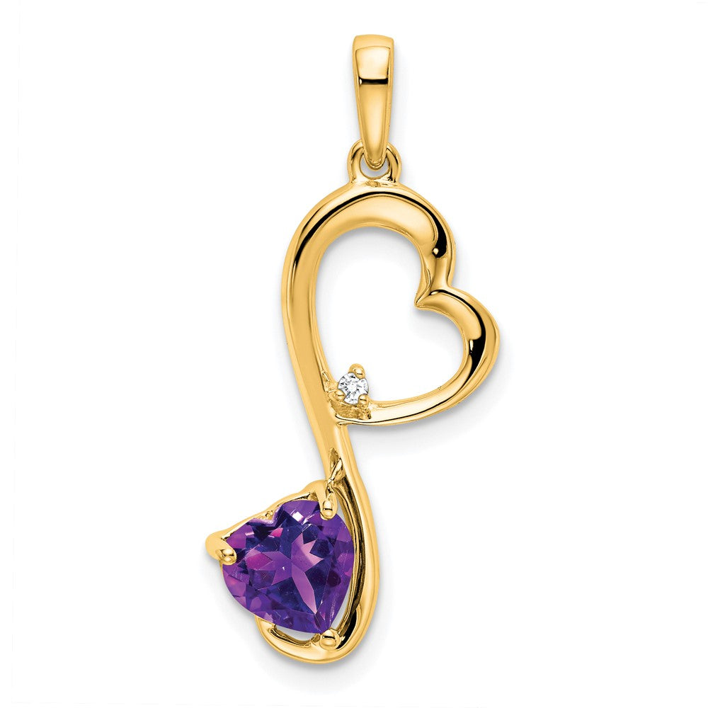 14k Amethyst and Diamond Heart Pendant (1.35 grams)