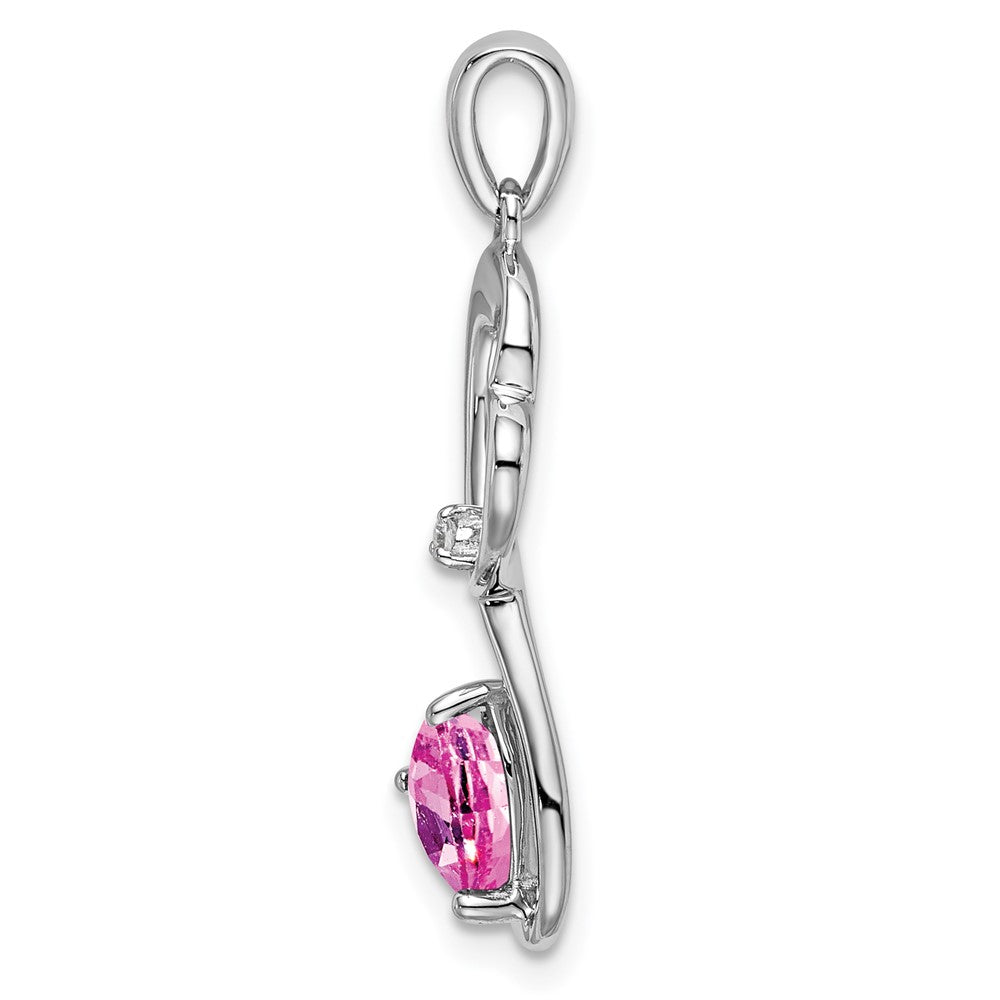 14k White Gold Created Pink Sapphire and Diamond Heart Pendant (1.35 grams)