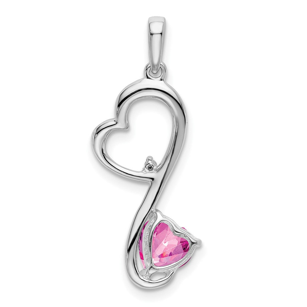 14k White Gold Created Pink Sapphire and Diamond Heart Pendant (1.35 grams)