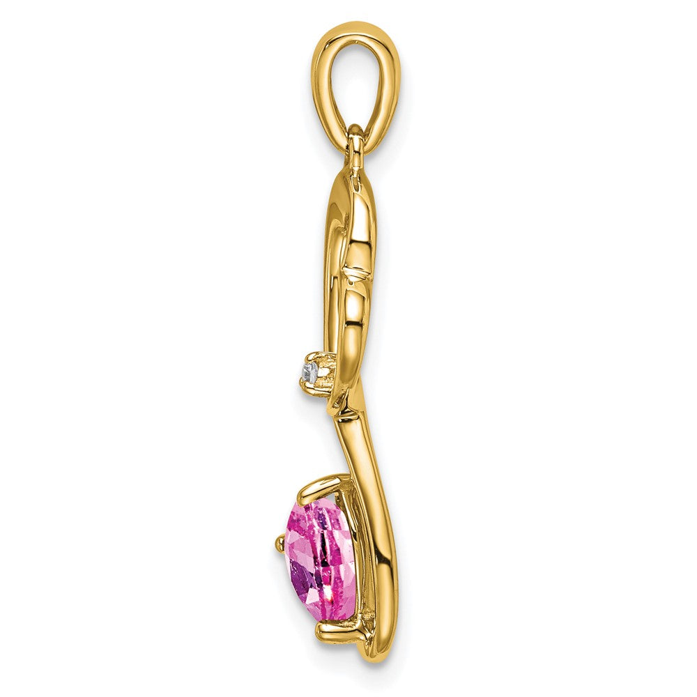 14k Created Pink Sapphire and Diamond Heart Pendant (1.35 grams)