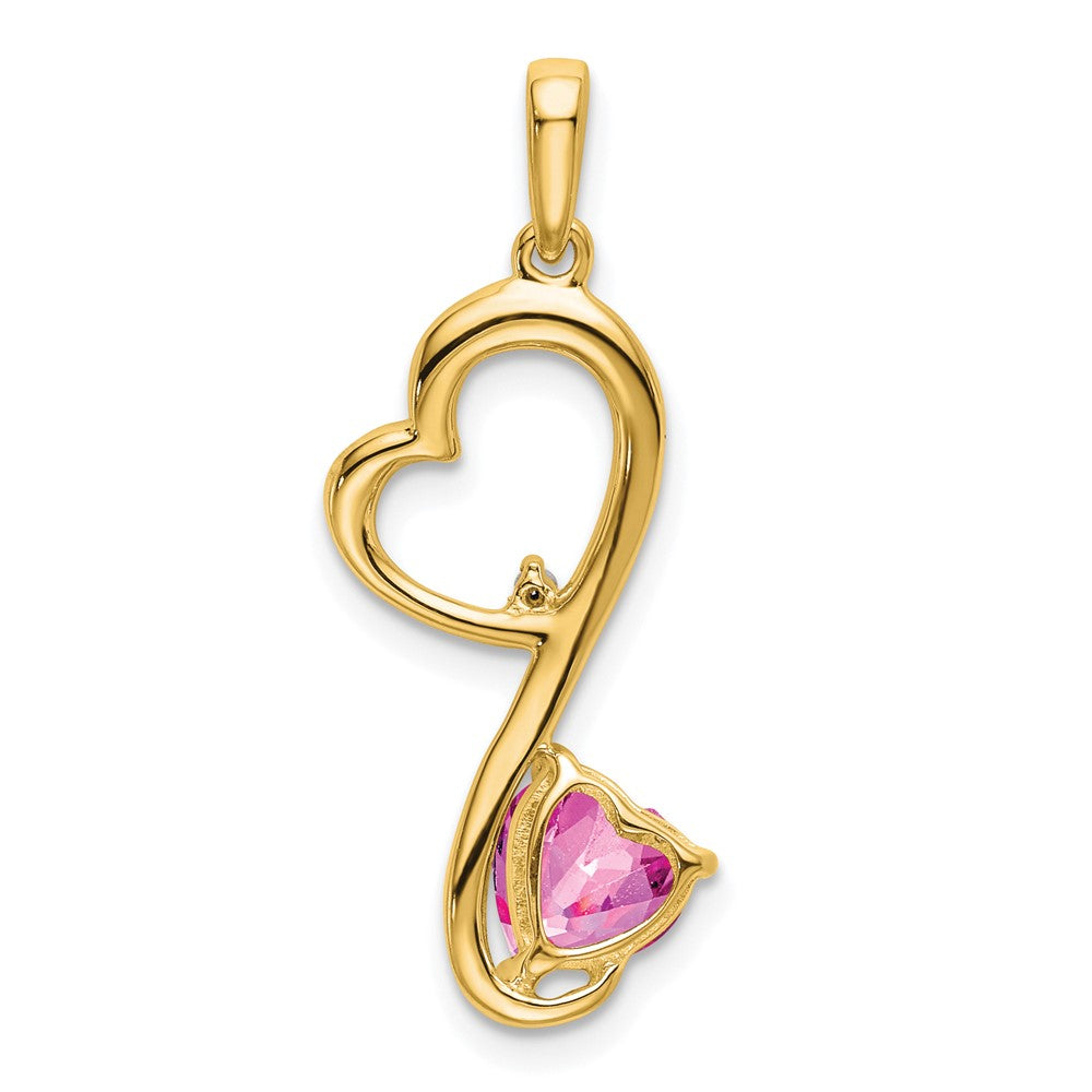 14k Created Pink Sapphire and Diamond Heart Pendant (1.35 grams)