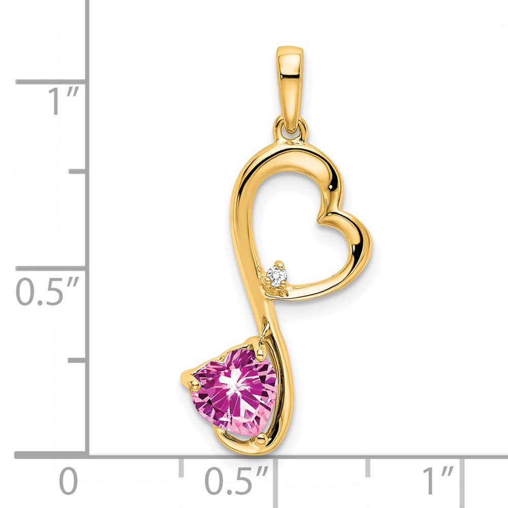 14k Created Pink Sapphire and Diamond Heart Pendant (1.35 grams)