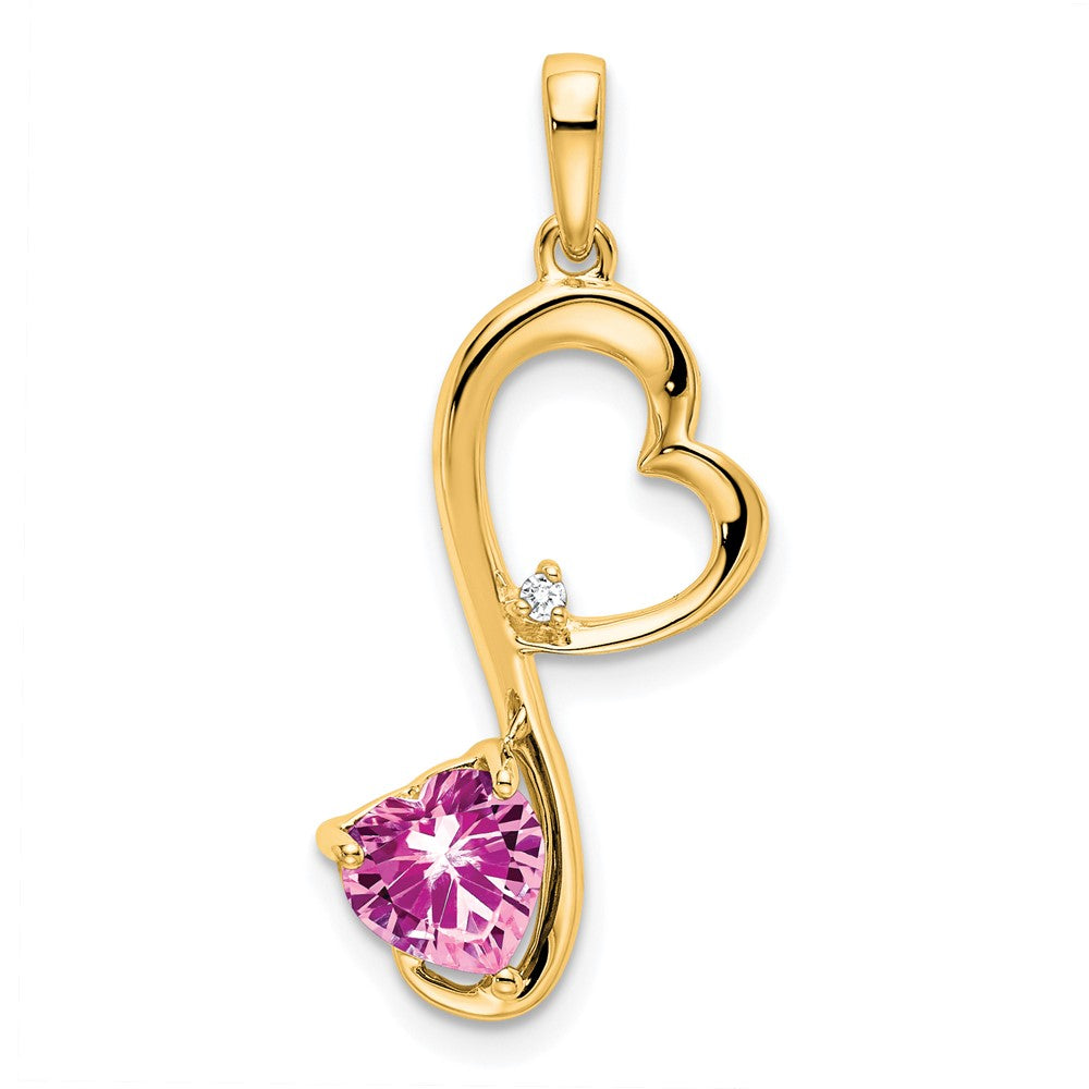 14k Created Pink Sapphire and Diamond Heart Pendant (1.35 grams)