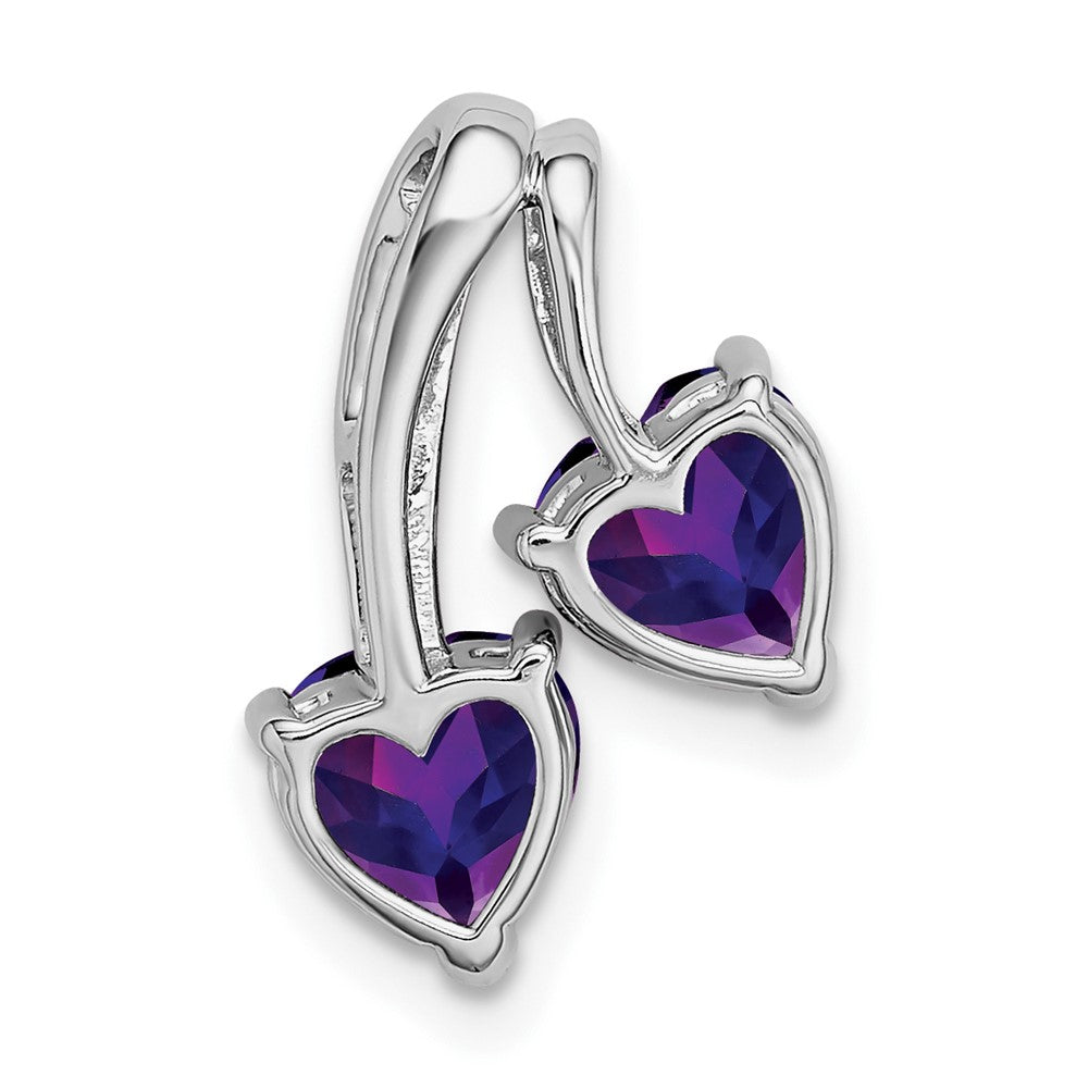 14k White Gold Amethyst and Diamond 2-Heart Pendant (1.35 grams)