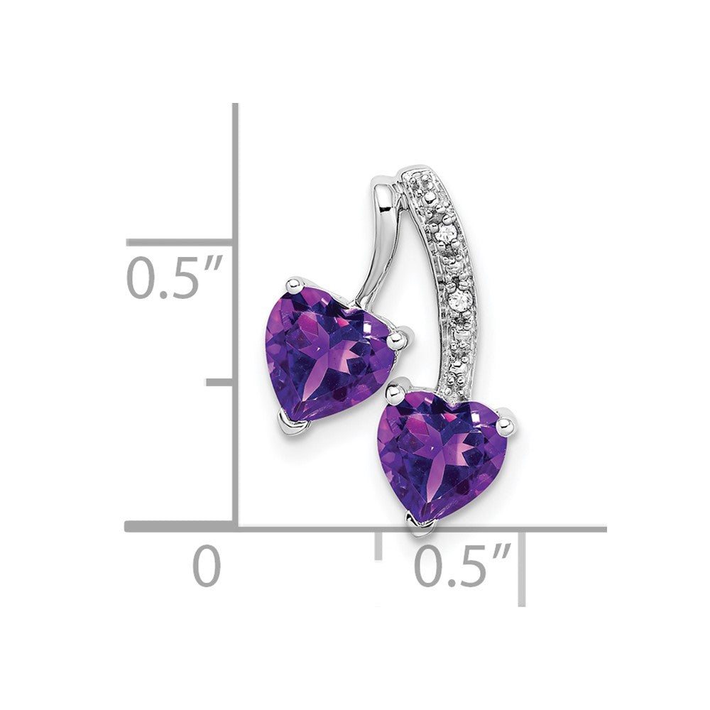 14k White Gold Amethyst and Diamond 2-Heart Pendant (1.35 grams)