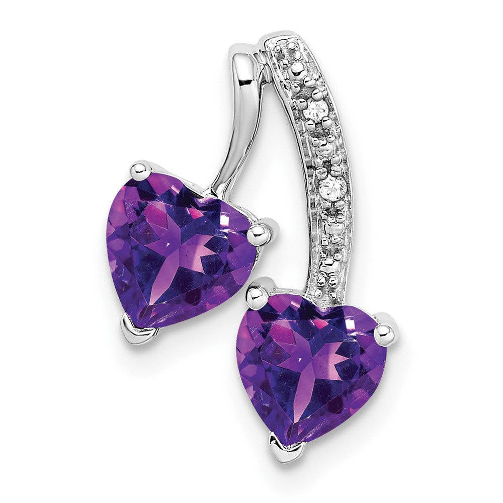 14k White Gold Amethyst and Diamond 2-Heart Pendant (1.35 grams)