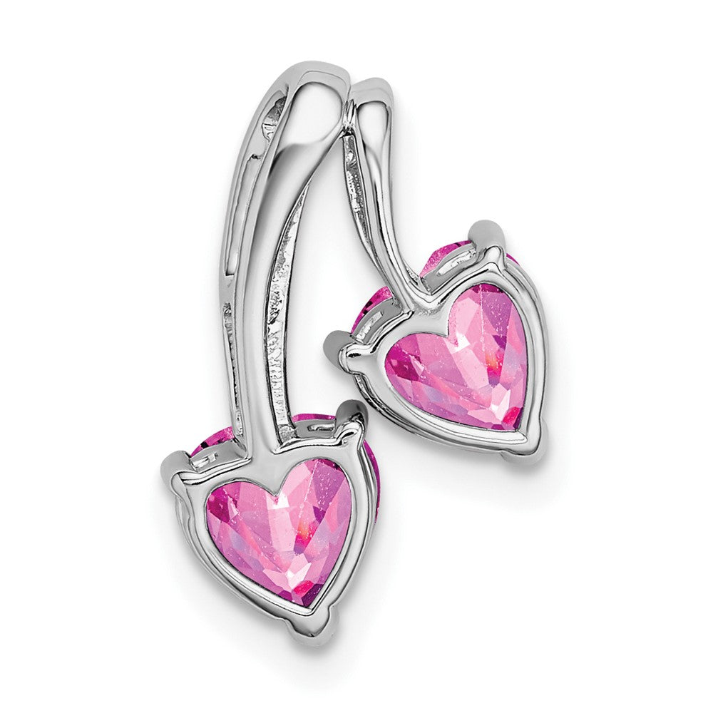 14k White Gold Created Pink Sapphire and Diamond 2-Heart Pendant (1.35 grams)