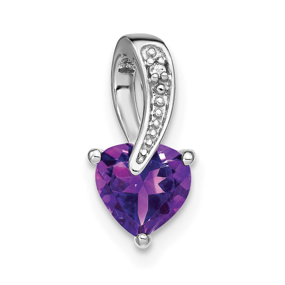 14k White Gold Amethyst and Diamond Heart Pendant (0.7 grams)