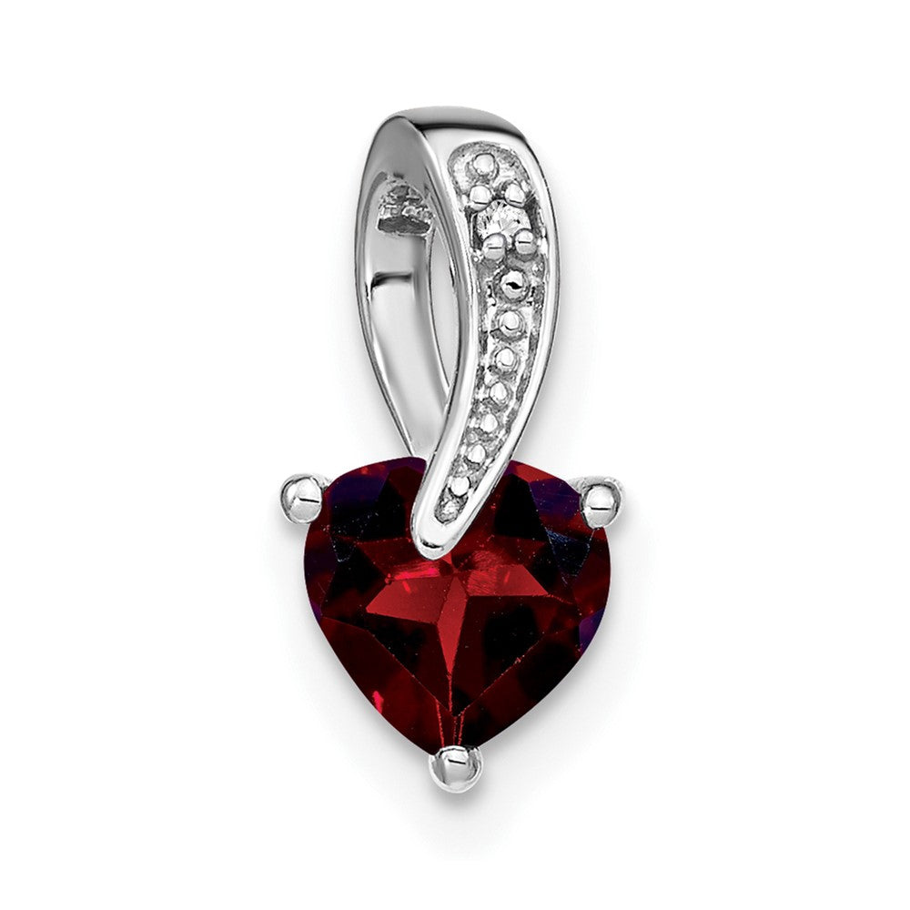 14k White Gold Garnet and Diamond Heart Pendant (0.7 grams)