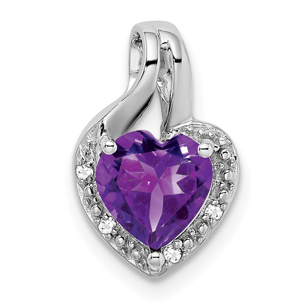 14k White Gold Amethyst and Diamond Heart Pendant (1.45 grams)