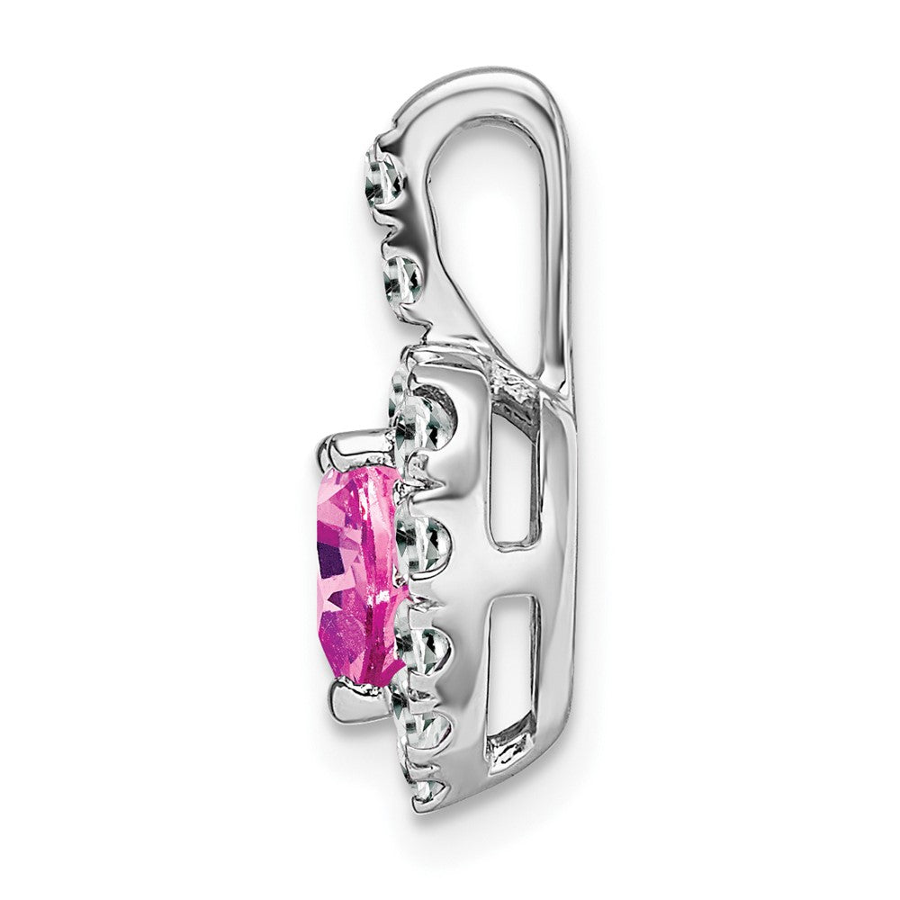 14k White Gold Creat. Pink Sapphire/White Topaz Halo Heart Pendant (1.35 grams)