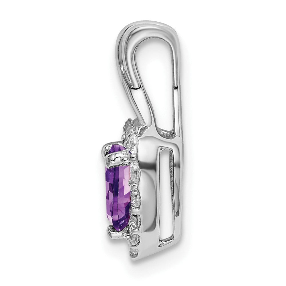 14k White Gold Amethyst and Diamond Halo Heart Pendant (1.2 grams)