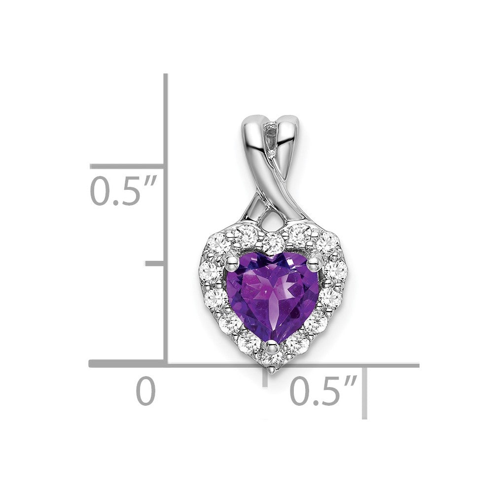 14k White Gold Amethyst and Diamond Halo Heart Pendant (1.2 grams)