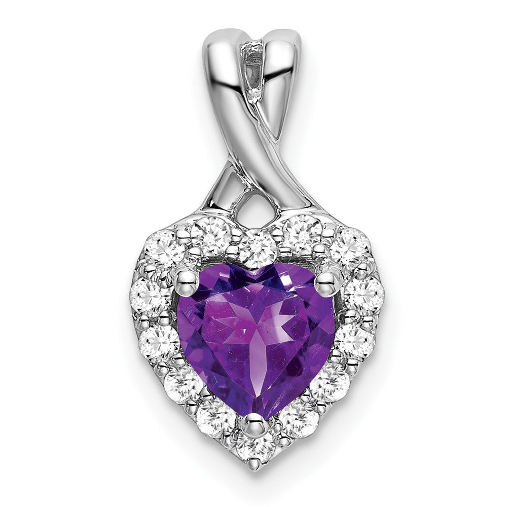 14k White Gold Amethyst and Diamond Halo Heart Pendant (1.2 grams)