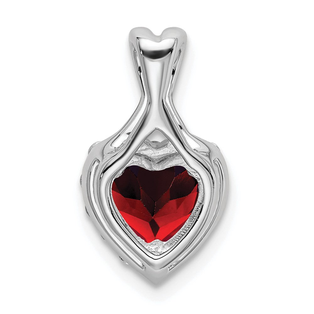 14k White Gold Garnet and Diamond Halo Heart Pendant (1.2 grams)