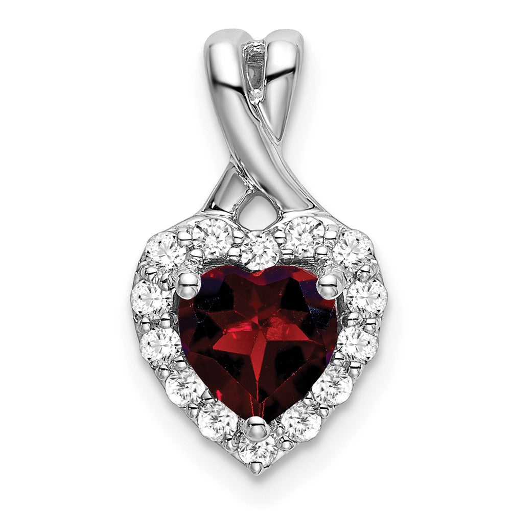 14k White Gold Garnet and Diamond Halo Heart Pendant (1.2 grams)