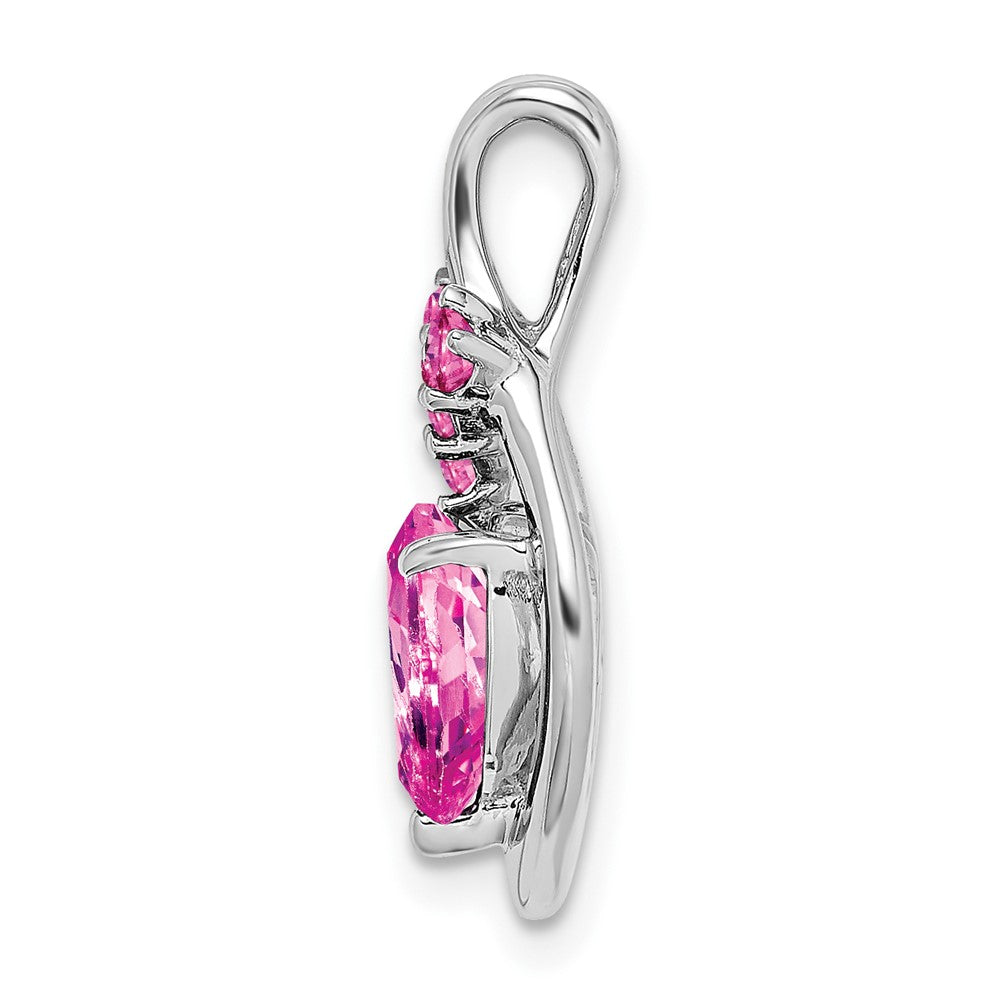 14k White Gold Created Pink Sapphire Heart Pendant (2.6 grams)