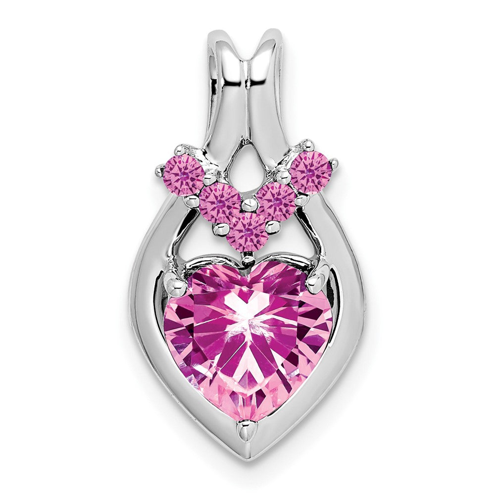 14k White Gold Created Pink Sapphire Heart Pendant (2.6 grams)